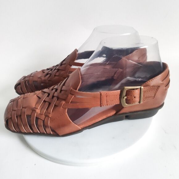 Aerosoles Sandals Size 6 Closed Toe Brown Woven Comfort Leather Huarache Flats - Picture 4 of 10